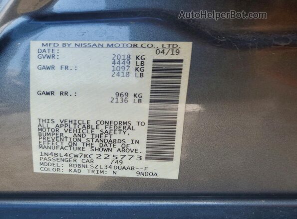 1N4BL4CW7KC225773 2019 NISSAN ALTIMA Charcoal 