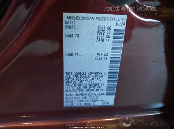 1N4BL4DV0SN326504 2025 NISSAN ALTIMA Red ძრავის განყოფილების ხედი