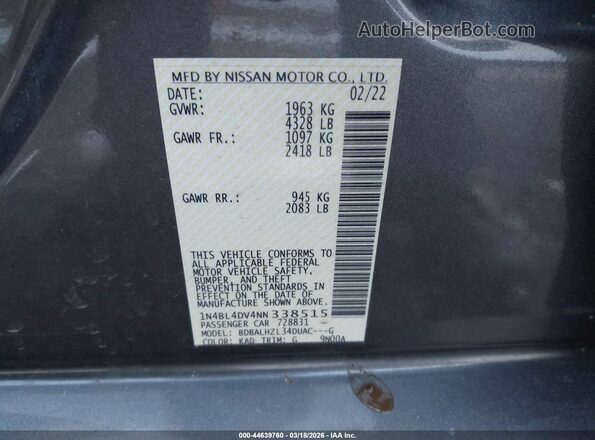 1N4BL4DV4NN338515 2022 NISSAN ALTIMA Gray 