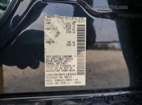 1N4BL4DV5MN418906 2021 NISSAN ALTIMA Charcoal Vista del compartimento del motor