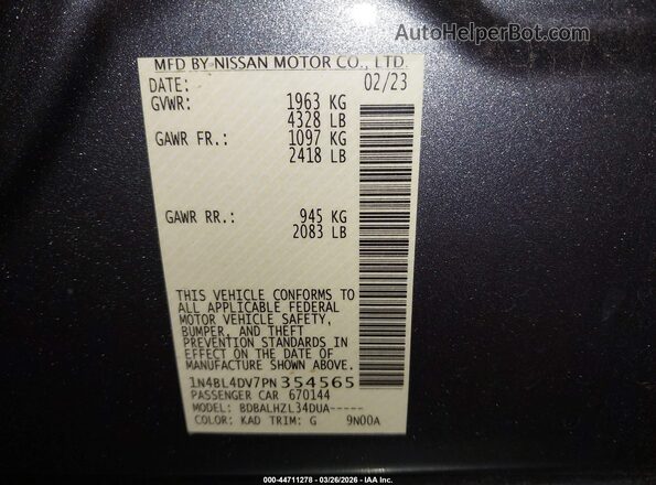 1N4BL4DV7PN354565 2023 NISSAN ALTIMA Серый 