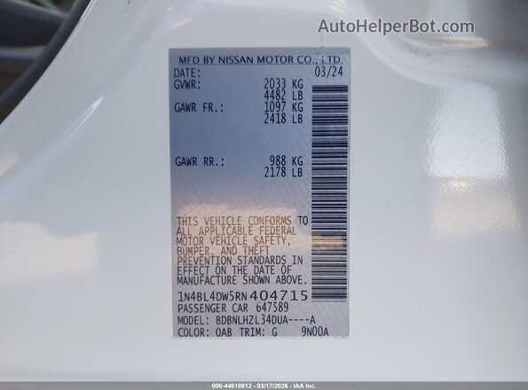 1N4BL4DW5RN404715 2024 NISSAN ALTIMA White Вид підкапотного простору