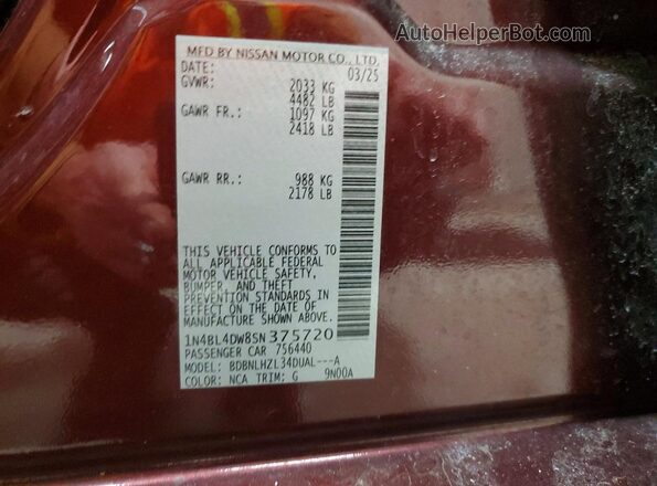 1N4BL4DW8SN375720 2025 NISSAN ALTIMA Maroon Вид підкапотного простору