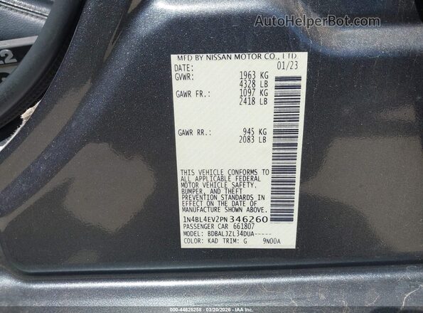 1N4BL4EV2PN346260 2023 NISSAN ALTIMA Gray Շարժիչի բաժամունքի տեսք