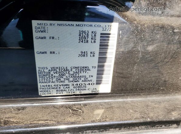 1N4BL4EV6MN340540 2021 NISSAN ALTIMA Black Widok komory silnika