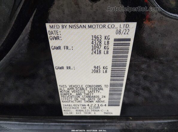 1N4BL4EV7NN422164 2022 NISSAN ALTIMA Черный Вид подкапотного пространства