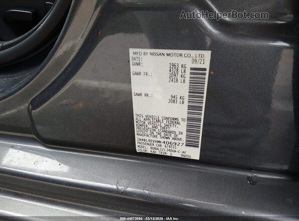 1N4BL4EVXMN406927 2021 NISSAN ALTIMA Серый Вид подкапотного пространства