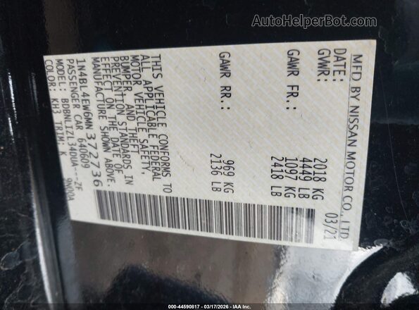 1N4BL4EW6MN372736 2021 NISSAN ALTIMA Black Widok komory silnika