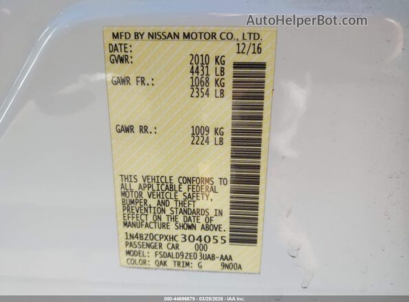 1N4BZ0CPXHC304055 2017 NISSAN LEAF White Engine compartment view