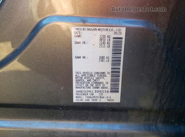 1N4BZ1CP4LC309556 2020 NISSAN LEAF Gray VIN կոդի պիտակի տեսք