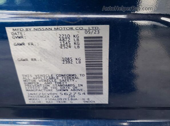 1N4CZ1CV0PC562754 2023 NISSAN LEAF Blue VIN կոդի պիտակի տեսք