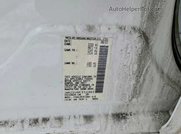 1N4CZ1CV4PC551465 2023 NISSAN LEAF White VIN კოდის სტიკერის ხედი