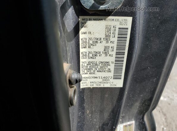 1N6AA1CF0MN514072 2021 NISSAN TITAN Серый Вид наклейки с VIN-кодом