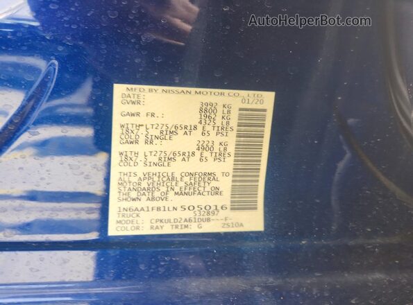 1N6AA1FB1LN505016 2020 NISSAN TITAN Blue 