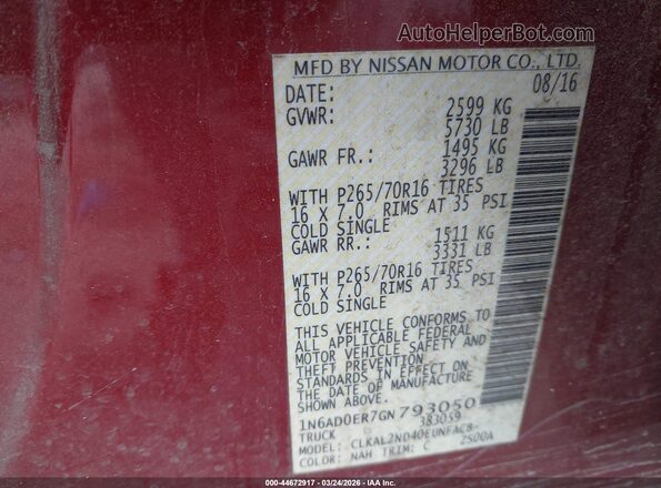 1N6AD0ER7GN793050 2016 NISSAN UNKNOWN Red Շարժիչի բաժամունքի տեսք