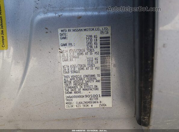 1N6AD0ER8GN905001 2016 NISSAN FRONTIER Silver 