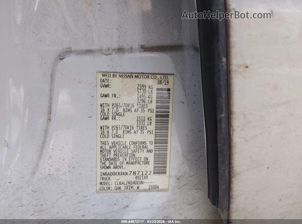 1N6AD0ER8KN787122 2019 NISSAN FRONTIER White Вид підкапотного простору