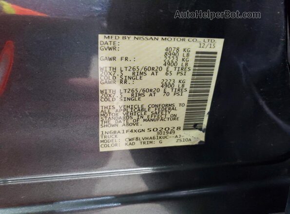 1N6BA1F4XGN502028 2016 NISSAN TITAN Gray 
