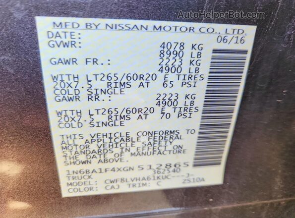 1N6BA1F4XGN512865 2016 NISSAN TITAN Gray 
