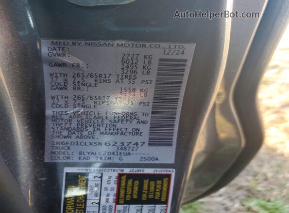 1N6ED1CLXSN623747 2025 NISSAN FRONTIER Gray Вид наклейки з VIN-кодом