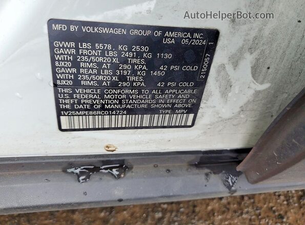 1V25MPE86RC014724 2024 VOLKSWAGEN ID.4 White VIN sticker view