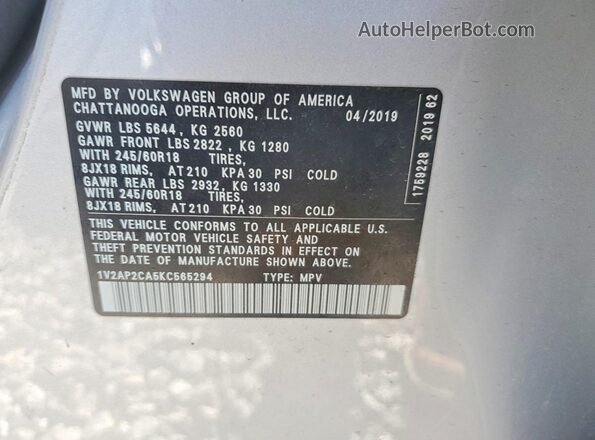 1V2AP2CA5KC565294 2019 VOLKSWAGEN ATLAS Серый Панорамный вид салона 360°
