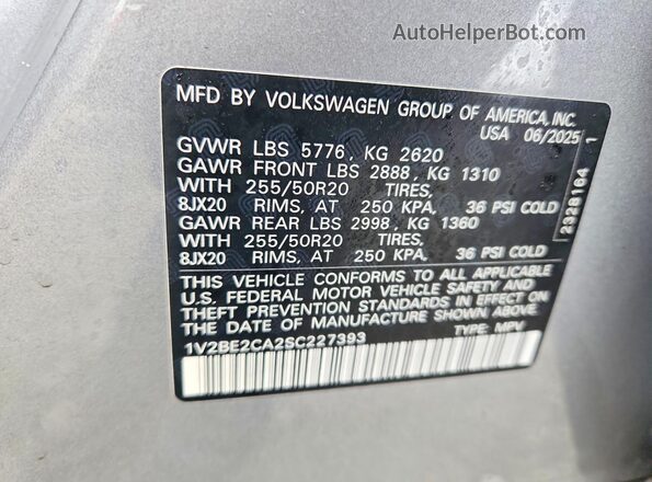 1V2BE2CA2SC227393 2025 VOLKSWAGEN ATLAS Silver 