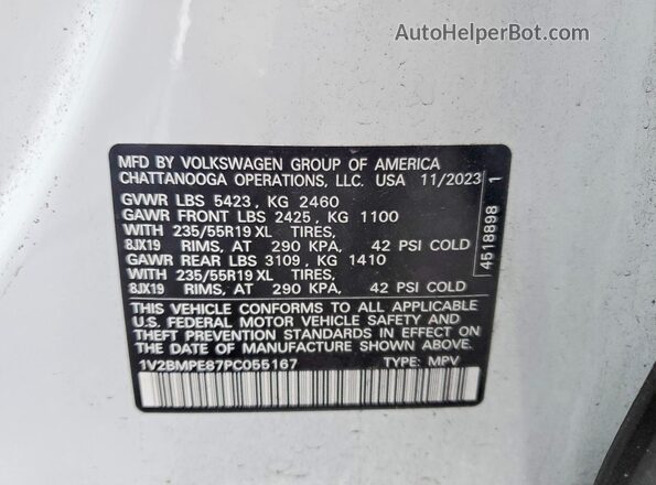 1V2BMPE87PC055167 2023 VOLKSWAGEN ID.4 White Vista de la etiqueta del VIN