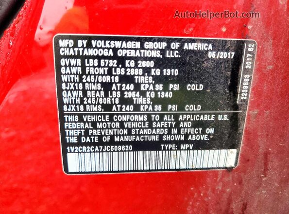 1V2CR2CA7JC509620 2018 VOLKSWAGEN ATLAS Красный 