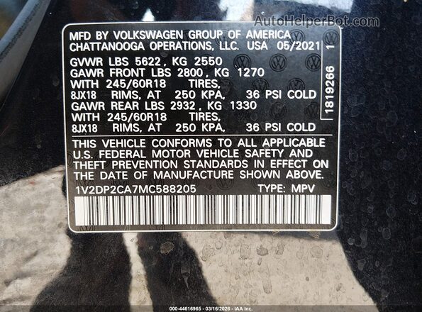 1V2DP2CA7MC588205 2021 VOLKSWAGEN ATLAS Black Engine compartment view