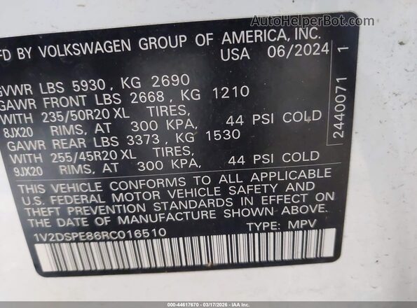 1V2DSPE86RC016510 2024 VOLKSWAGEN ID.4 White Շարժիչի բաժամունքի տեսք