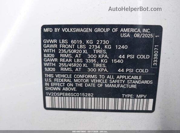1V2DSPE86SC015282 2025 VOLKSWAGEN ID.4 White 