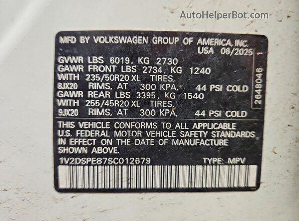 1V2DSPE87SC012679 2025 VOLKSWAGEN ID.4 Белый Вид подкапотного пространства