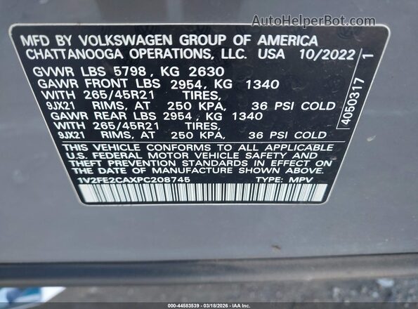 1V2FE2CAXPC208745 2023 VOLKSWAGEN ATLAS Gray 