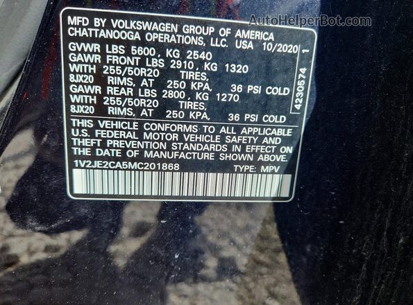 1V2JE2CA5MC201868 2021 VOLKSWAGEN ATLAS Black Widok naklejki z numerem VIN