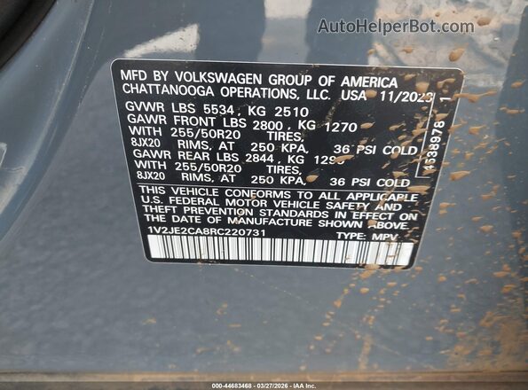 1V2JE2CA8RC220731 2024 VOLKSWAGEN ATLAS Серый 