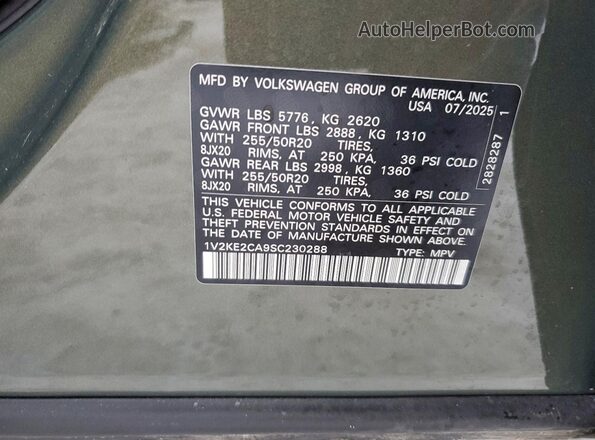 1V2KE2CA9SC230288 2025 VOLKSWAGEN ATLAS Зеленый Вид подкапотного пространства