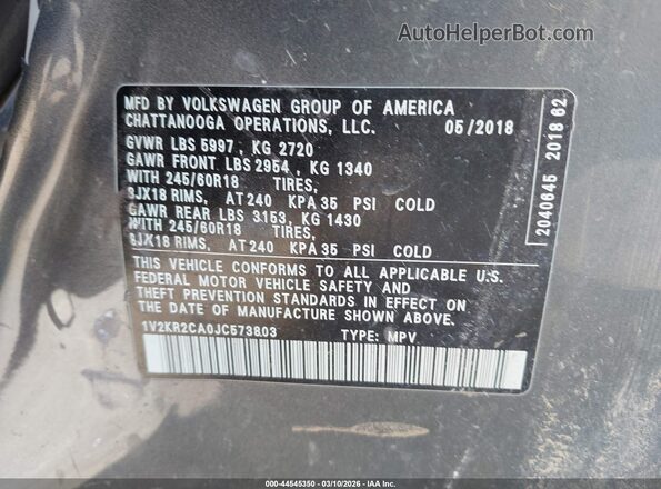 1V2KR2CA0JC573803 2018 VOLKSWAGEN ATLAS Gray 