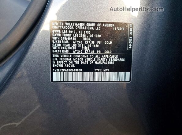 1V2LR2CA2KC513608 2019 VOLKSWAGEN ATLAS Silver 