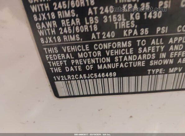 1V2LR2CA5JC546469 2018 VOLKSWAGEN ATLAS Белый 