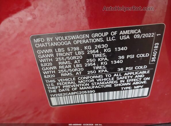 1V2SE2CA8PC205390 2023 VOLKSWAGEN ATLAS Red Engine compartment view