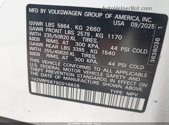 1V2VRPE87SC016828 2025 VOLKSWAGEN ID.4 White Вид підкапотного простору