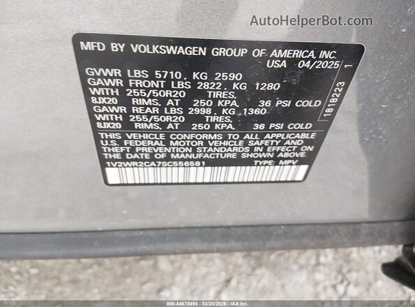 1V2WR2CA7SC556581 2025 VOLKSWAGEN ATLAS Gray 
