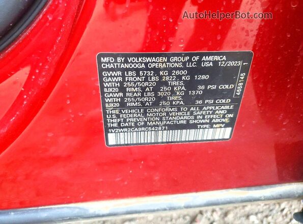 1V2WR2CA9RC542871 2024 VOLKSWAGEN ATLAS Красный Вид подкапотного пространства