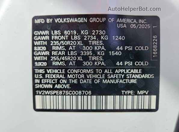 1V2WSPE87SC008706 2025 VOLKSWAGEN ID.4 White Widok wnętrza 360 stopni