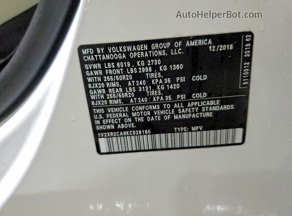 1V2XR2CA8KC528180 2019 VOLKSWAGEN ATLAS White 