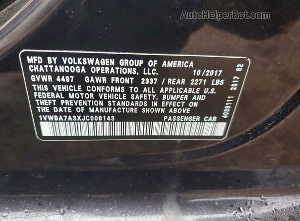 1VWBA7A3XJC008143 2018 VOLKSWAGEN PASSAT Черный Вид подкапотного пространства