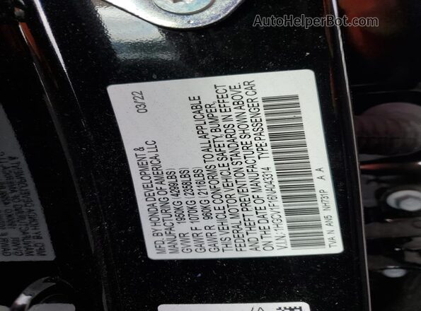 1HGCV1F16NA043314 2022 HONDA ACCORD Черный Вид наклейки с VIN-кодом