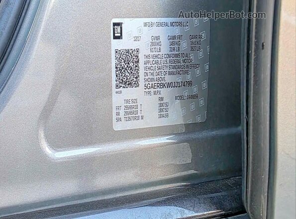 5GAERBKW0JJ174799 2018 BUICK ENCLAVE Серебряный Вид задней части салона