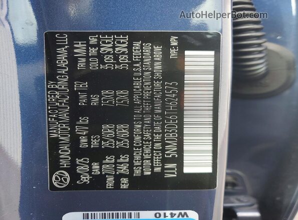 5NMJB3DE6TH624573 2026 HYUNDAI TUCSON Blue 